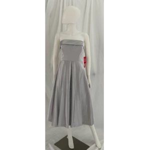 Adrianna Papell Silver Satin Strapless Cocktail Party Dress